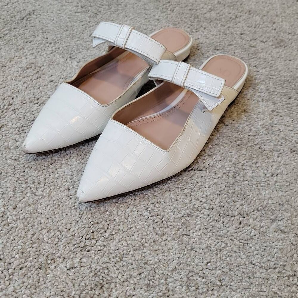 AD & DAUGHTERS Jemma Croc White Leather Flat Pointed Slip On Mule Shoes 9